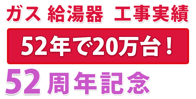 ガス給湯器工事実績52年で20万台!
